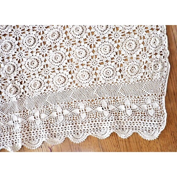 Crochet Lace White Bedspread Coverlet Twin Size Ivory Flower Popcorn 67" x  82" - Picture 5 of 13
